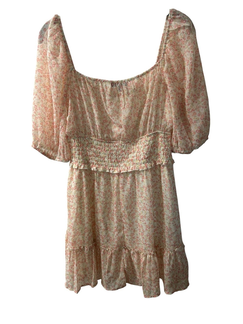 Boho Liberty Floral Sheer Mini Dress with Smocked Waist - Picture 3 of 6